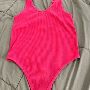 Women's Ribbed Pink Bodysuit